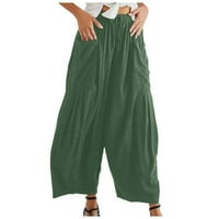 Mumubreal női nyári széles láb nadrág Elasztikus derék Smocked alkalmi laza Palazzo nadrág zsebbel, Zöld XL