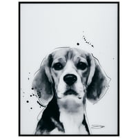 Beagle Fekete-fehér Pet festmények nyomtatott üveg burkolva egy Gunmetal eloxált keret