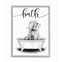 Stupell Industries Elefánt Bath Animal Bath Tub vázlat tisztaság Keretezett fali művészeti tervezés, Rachel Nieman,
