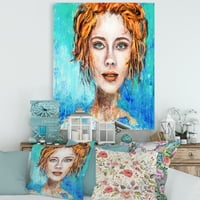 Designart 'Egy nő arc vörös hajjal és zöld szemmel' Modern vászon fali művészet nyomtatás