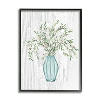Stupell Industries rusztikus gyógynövény növények Blue üveg váza grafikus művészet fekete keretes művészet nyomtatott