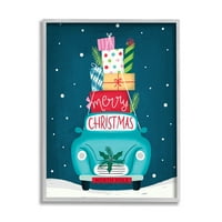 Boldog karácsonyt egymásra rakott ajándékok autó ünnepi grafikus szürke keretes művészeti nyomtatási fal művészet