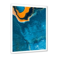 Designart 'Absztrakt márványkompozíció narancssárga és kék III' modern keretes művészet nyomtatás