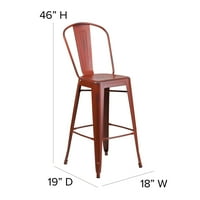 Flash bútorok Carly kereskedelmi minőségű 30 magas Kelly piros Fém Beltéri-Kültéri bárszék hátsó piros Poli Gyanta