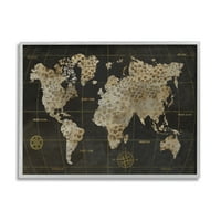 Stupell Industries rusztikus zsiráf állatminta atlasz térkép iránytű grafikus művészet szürke keretes művészet nyomtatott