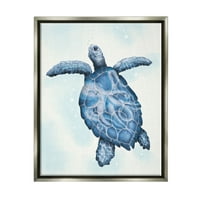 Stupell Industries úszás kék tengeri teknős mintás csápok héj grafikus művészet csillogó szürke úszó keretes vászon