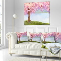 Designart virágos rózsaszín fa a tónál - virágos párna - 16x16