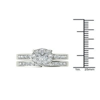 1- Carat T.W. Diamond 10KT fehérarany kerek alakú menyasszonyi gyűrűs készlet