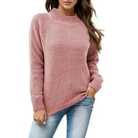 Női Egyszínű fél garbó pulóver pulóverek Laza üreges hosszú ujjú bordázott kötött felsők őszi ruhák rózsaszín méretek