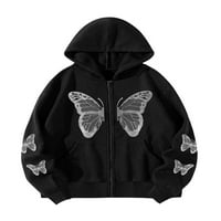 Y2k Zip Up Kapucnis Női Túlméretezett Butterfly kapucnis pulóver esztétikai grafikus nyomtatás alkalmi kabát Streetwear