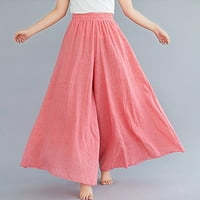 Női Pamut vászon Divat kétrétegű Rugalmas derék nadrág Culottes anyag kényelmes nadrág Női Alkalmi nadrág rózsaszín