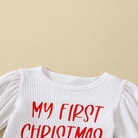 Genuiskids újszülött kislány az én 1. karácsonyi ruhák Hosszú ujjú Bordázott Romper + Velvet Flare nadrág + fejpánt