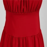 Női ruhák rövid ujjú A-Line középhosszú alkalmi négyzet alakú nyakkivágás szilárd nyári ruha Piros m
