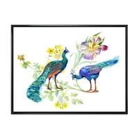 Designart 'Iris Flowers and Peacocks' hagyományos keretes vászon fali művészet