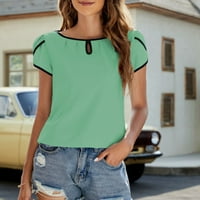Női ingek Zöld értékesítési Clearance Női Divat Egyszínű Kerek nyakú derék kényelmes laza póló Rövid ujjú blúz alkalmi