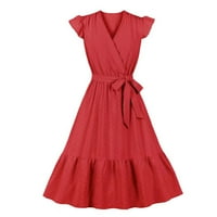Finelylove alkalmi ruha Clearance ruhák a-line rövid rövid ujjú szilárd Piros M