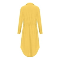 Tdoqot női őszi ing ruhák-szilárd egysoros hajtóka húzózsinóros ing ruha pamut vászon ruha Sárga XXXL