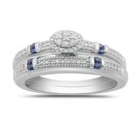 Carat T.W. Gyémánt és kék zafír sterling ezüst menyasszonyi készlet