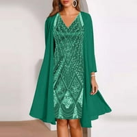 Női ruhák Midi ruha, Hüvely divat A-Line nyomtatott V-nyakú nyári ruha zöld 2XL