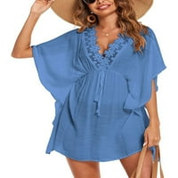Abtel Női rövid ruhák Egyszínű Nyári strand Sundress Szexi Mini ruha Női Alkalmi nyaralás Cover Ups átlátszó kék 2XL