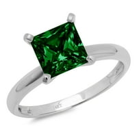 1ct hercegnő vágott zöld szimulált smaragd 18K fehér arany évforduló eljegyzési gyűrű mérete 9.25