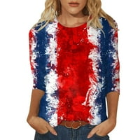 Hanas Női Divat Alkalmi pólók, Függetlenség Napja nyomtatott hazafias blúz, Háromnegyed ujjú Kerek nyakú pulóver blúz