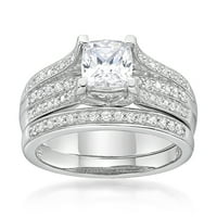Jay Heart Designs sterling ezüst szimulált fehér gyémánt párna menyasszonyi eljegyzési gyűrűs készlet