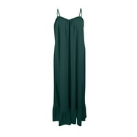 Női ruhák V-nyakú divat boka hossza szilárd Maxi ujjatlan nyári ruha zöld 4XL