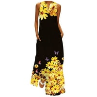 Gotyou ruhák női nyári divat ujjatlan hosszú ruha V-nyakú nyomtatott ruha sárga 5XL