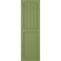 Ekena Millwork 18 W 62 H True Fit PVC parasztház sík panel kombinált rögzített redőnyök, mohás zöld