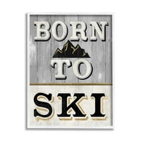 Stupell Industries született Ski Mountain Sign grafika fehér keretes művészet nyomtatás fal művészet, Design Livi Finn