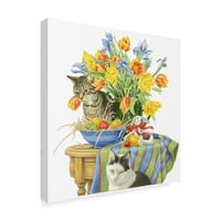 Védjegy képzőművészet 'macskák a virágokban' vászon művészet Francien van Westering
