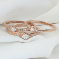 1ct TDW hercegnő vágott gyémánt 14K Rózsa arany Bypass menyasszonyi készlet