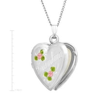 Finecraft Heart nagymama és festett virágok medált sterling ezüstben, 18 nyaklánc