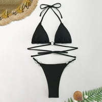 Fürdőruha női Bikini Női szilárd két Bikini Push-Up Pad fürdőruha fürdőruha Beachwear szett Fekete XL