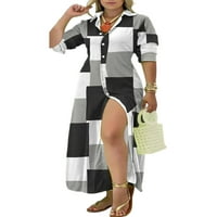 Noilla női Maxi ruhák gomb le ing ruha Hosszú ujjú Női Divat hajtóka Fekete XL