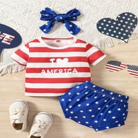 IZhansean július 4 csecsemő baba lányok nyári ruhák amerikai zászló ing felsők és magas derék nadrág fejpánt ruhák