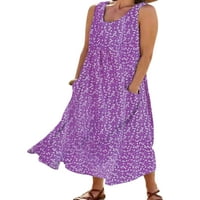 Frontwalk Női Sundress alkalmi laza Maxi ruha nyári ujjatlan strand ruha zseb Piros XL