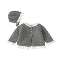 xkwyshop csecsemő baba lányok őszi téli kötött felsők fodros kardigán pulóverek kabátok kalap ruhák kisgyermekek szürke