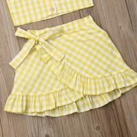Sunisery kisgyermek kislány ruhák szett fodros kockás le váll termés felső szoknya ruhák sárga 18 hónapos