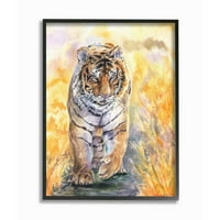 Stupell Industries hűvös tigris nagy macska állat narancssárga akvarell festmény keretes Giclee texturált Art George