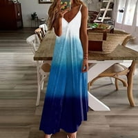 Női ruhák ujjatlan boka hosszúságú V-nyakú nyomtatott nyári Laza Dátum Női állítható Kék 4XL