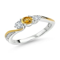 Drágakő király ezüst és 10K sárga arany Labor nőtt gyémánt kő Női eljegyzési gyűrű sárga citrin