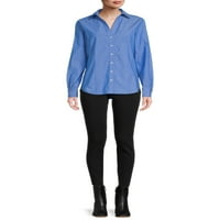 Blu White Blu női szilárd gomb elülső ing